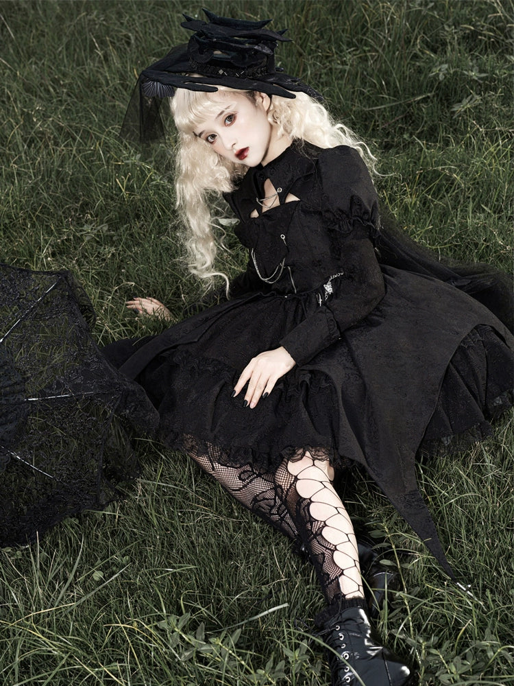 Dark Style High Waist Lolita Black Dress YOU0009