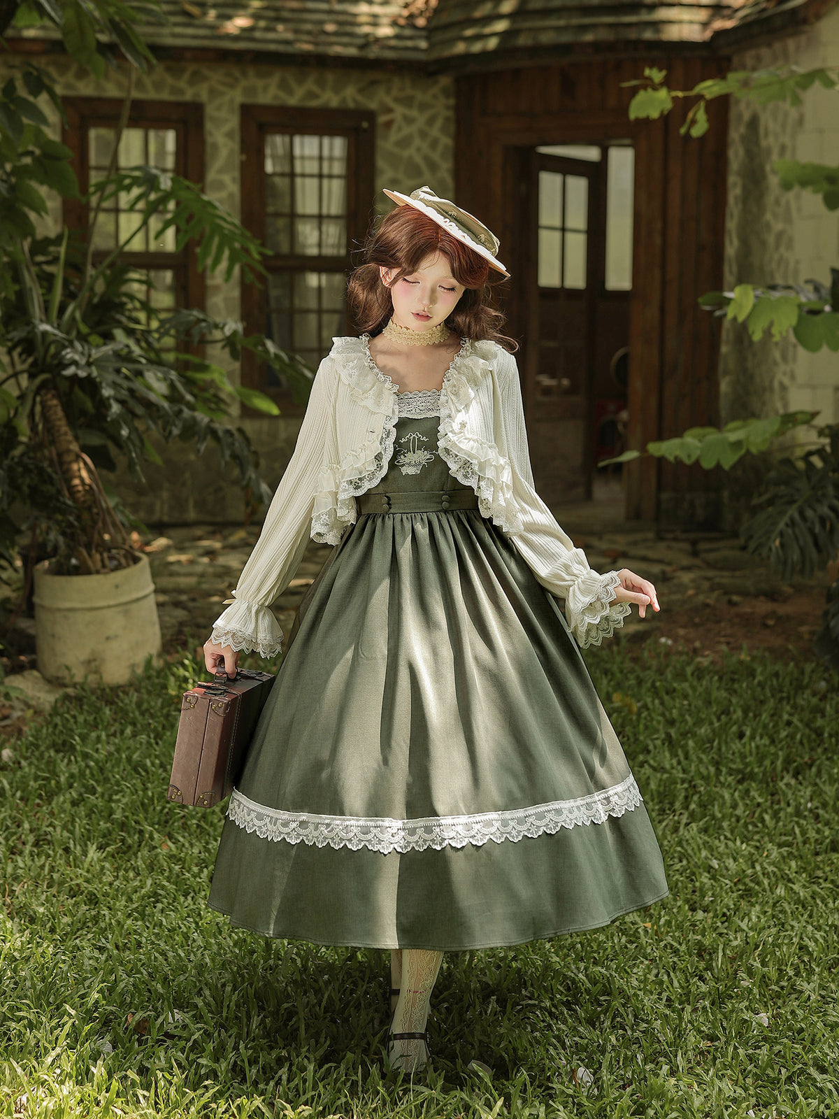 Rose Basket Embroidered Pinafore Dress WIT0302