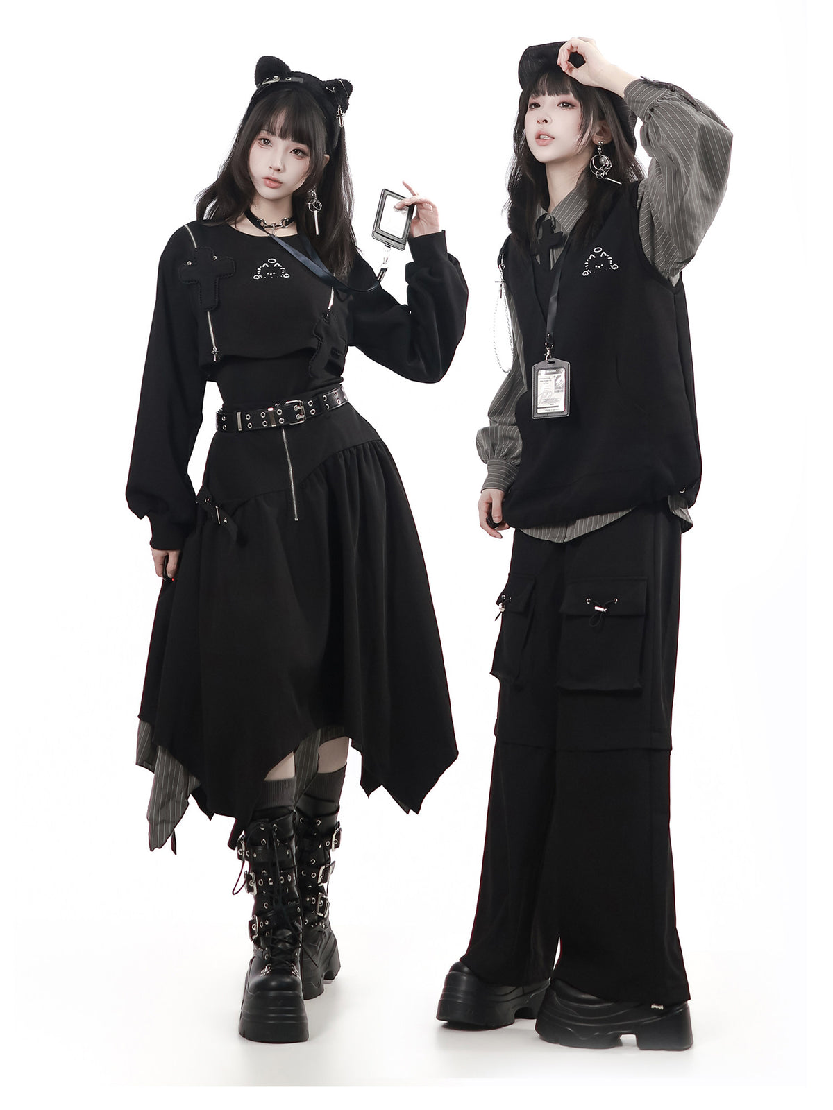 Dark Gothic Chain Vest And Cargo Pants Set PIN0053