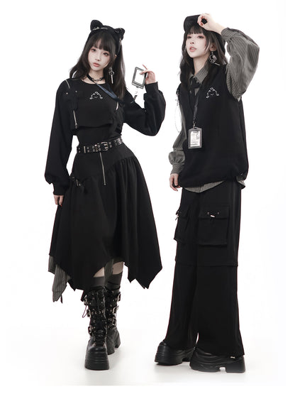 Dark Gothic Chain Vest And Cargo Pants Set PIN0053