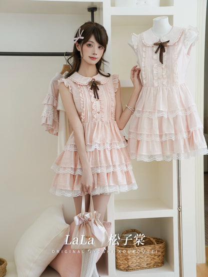 Round Collar Ruffle Tiered Dress LAL0252