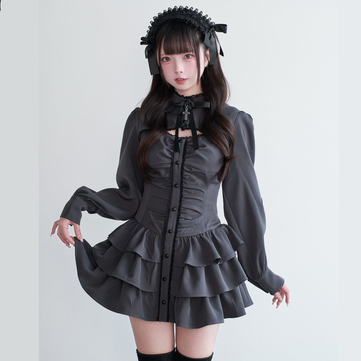 Gothic Lace-Up Ruffle Dress NOG0025
