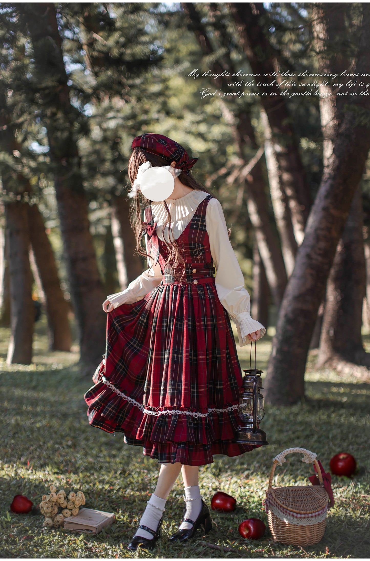 Retro red plaid dress and cape HUT0020