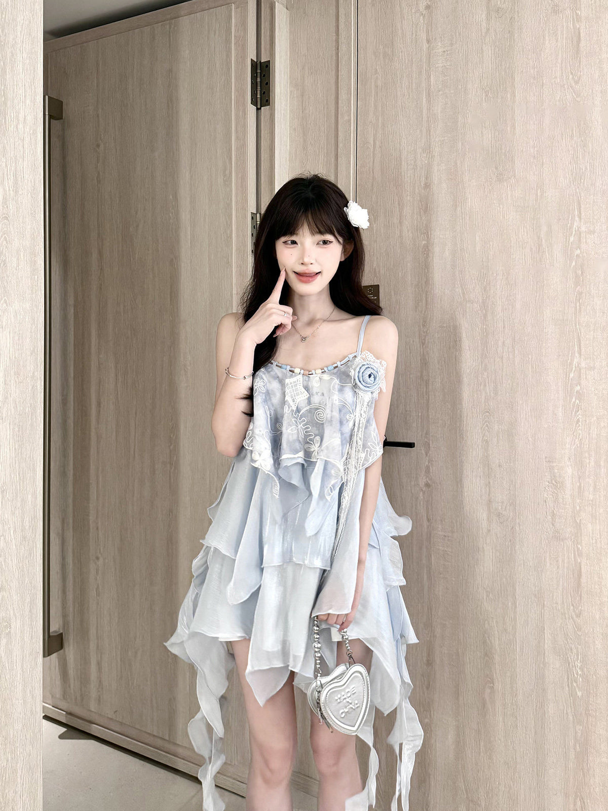 Asymmetric Ruffle Strap Mini Dress BEL0035