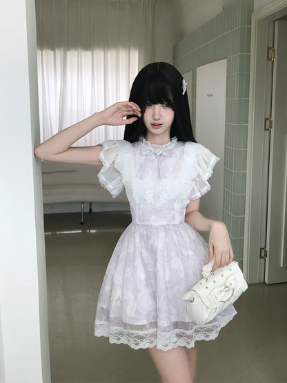 Lace Ruffle Collar Flutter Sleeve Dress LAL0227