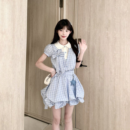 Doll Collar Plaid Ruffle Mini Dress BEL0037