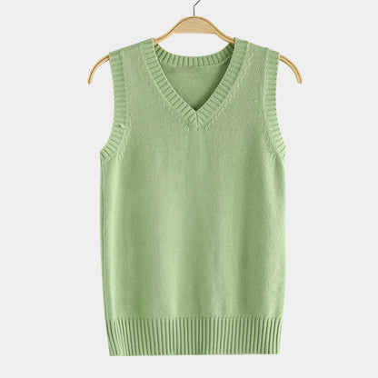 Knitting Factory 卸売の21色JKユニフォーム無地ベスト、日本のVネックプルオーバー秋冬セーターベストニットウェア