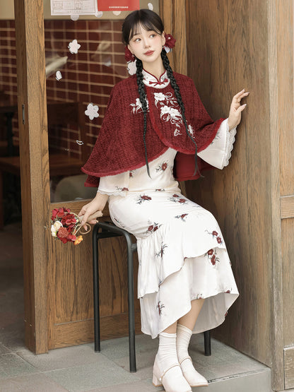 Chinese-Style Short Cape Floral Dress YOU0194