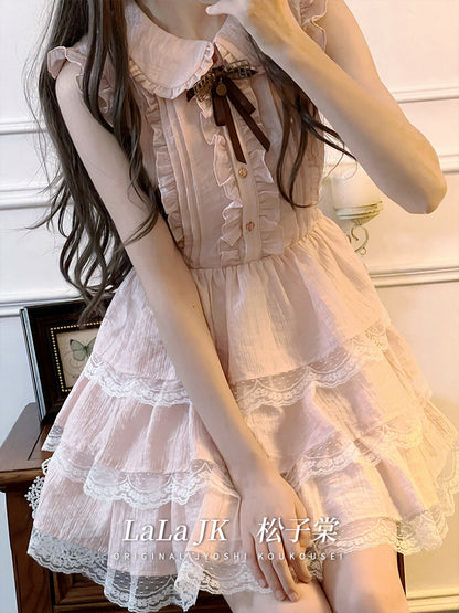 Ruffle Lace Tiered Dress With Bow-Tie LAL0248