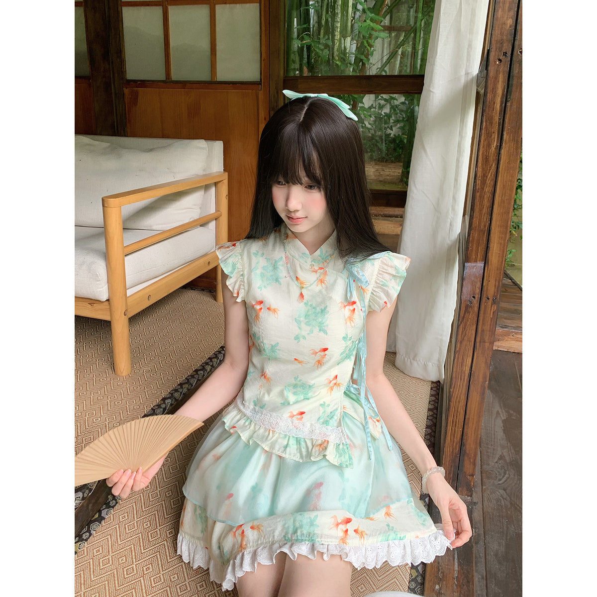 Goldfish Print Stand Collar Two-Piece Set LAL0202