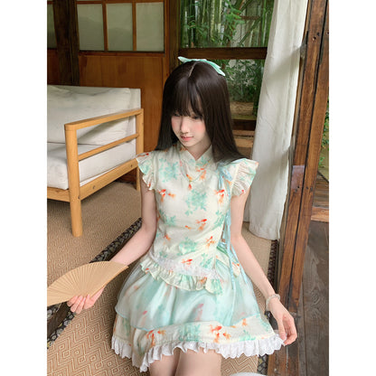 Goldfish Print Stand Collar Two-Piece Set LAL0202