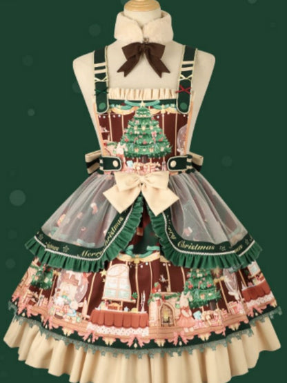 Christmas Tree Printed Ribbon Collar Lolita Dress CHE0032