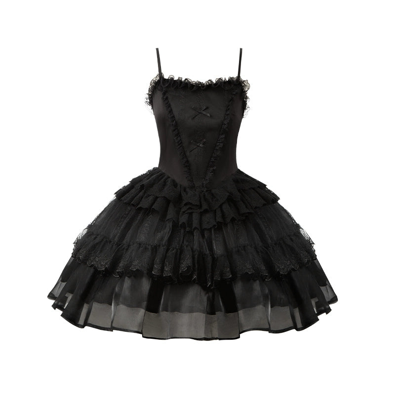 Two Pattern Black Gothic Lolita Dress WIT0235