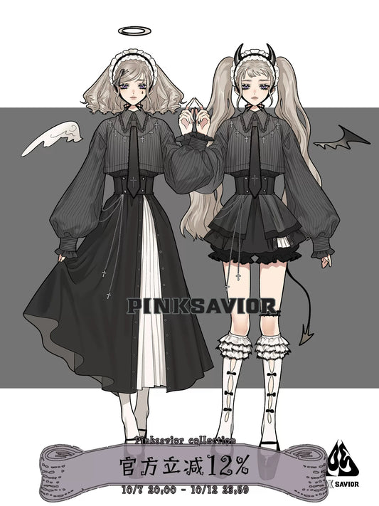 Gothic Cross Motif Shirt Skirt Set PIN0064