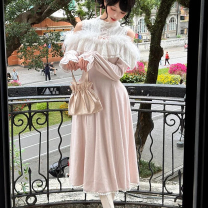 Elegant Ruffle Collar Off-Shoulder Dress LAL0159