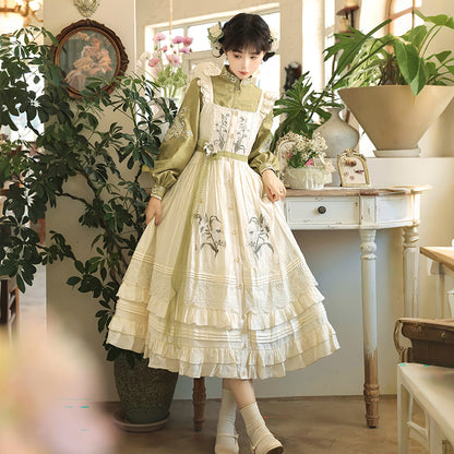Chinese Style Floral Embroidered Long Sleeve Dress Set YOU0253