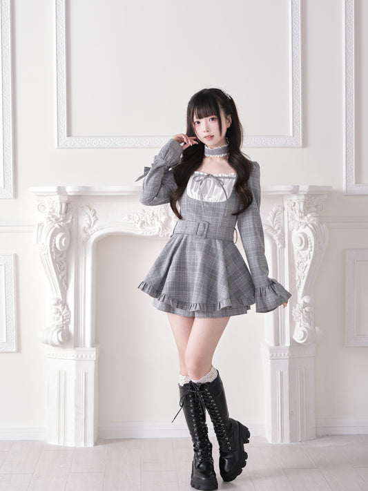 Plaid Square Neck Belted Dress NOG0027