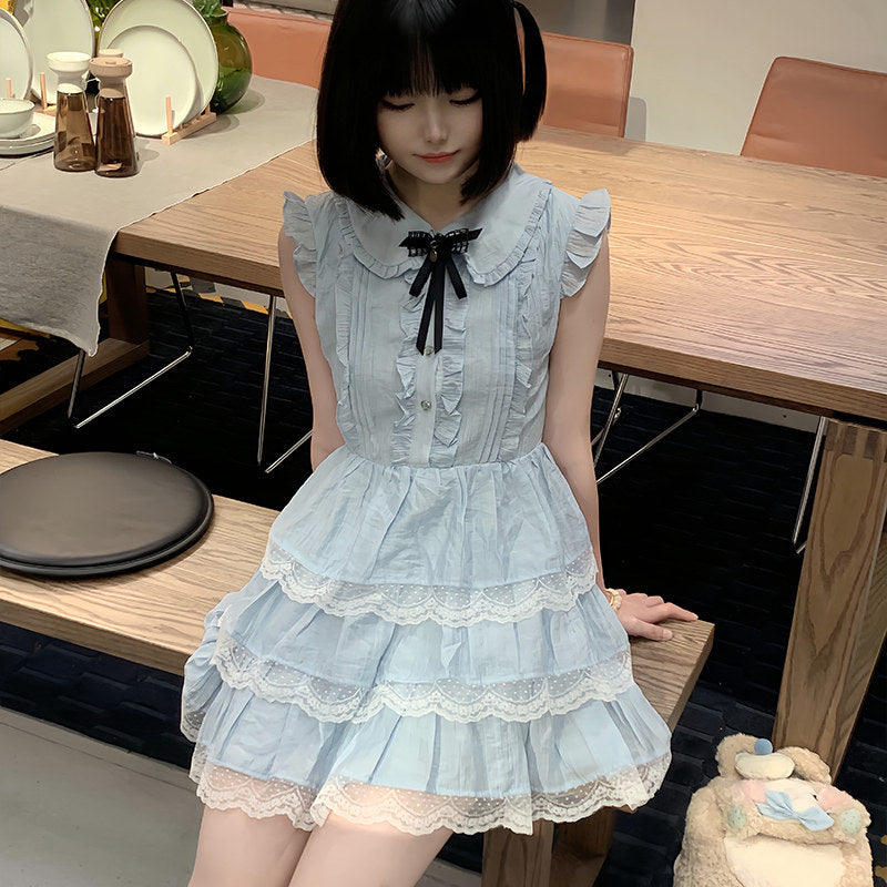 Ruffle Collar Tiered Lace Dress LAL0246