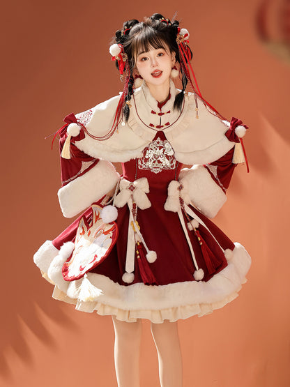 Chinese Style Red Lolita Cape Dress Set YOU0316