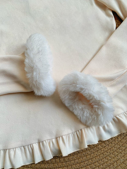 Fur Trim Ruffle Hem Knit Top WIT0299