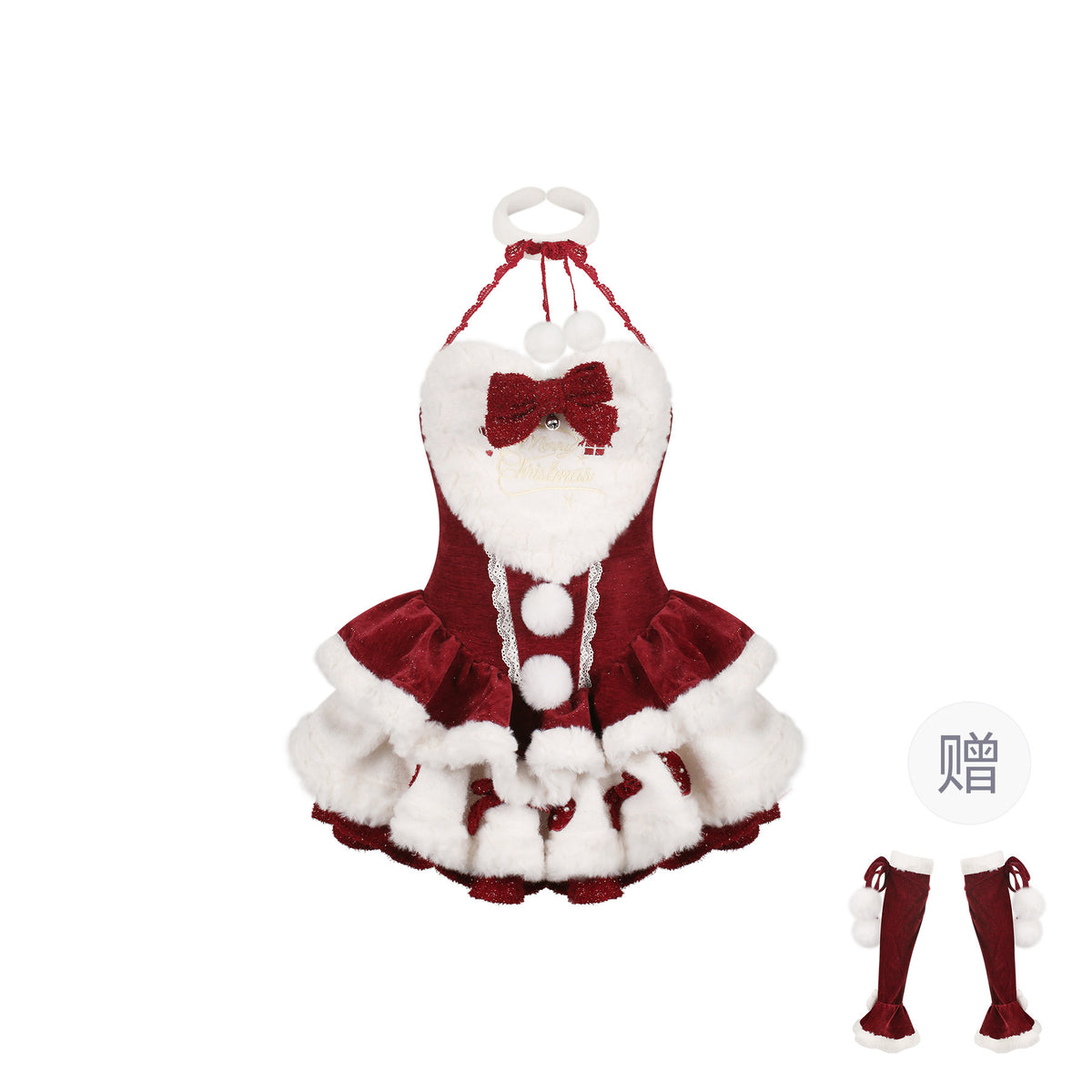 Red Velvet Halter Dress With Bunny Ear Cape Set SER0140