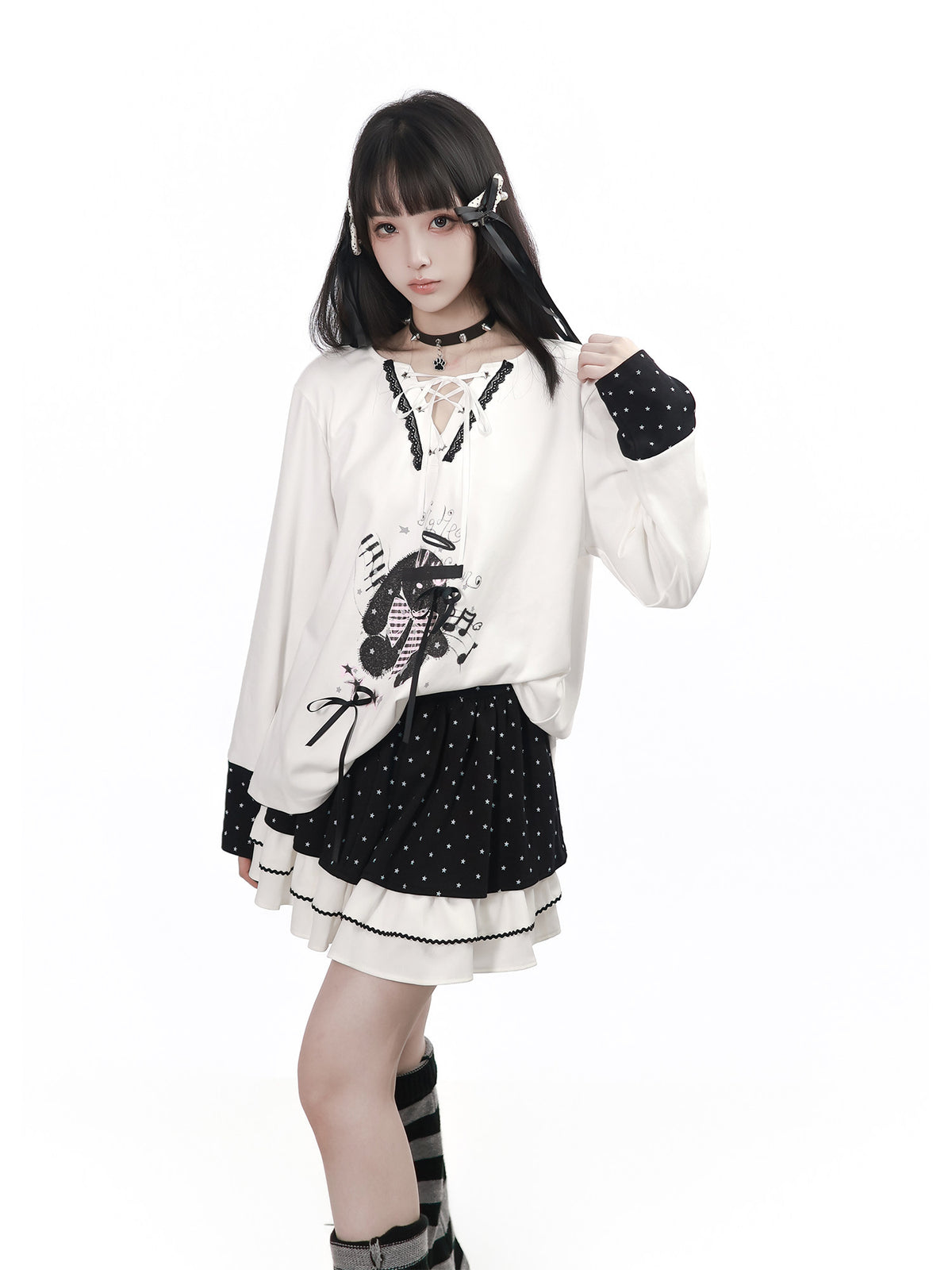 Vintage Bow Tie Polka Dot Print Blouse PIN0054