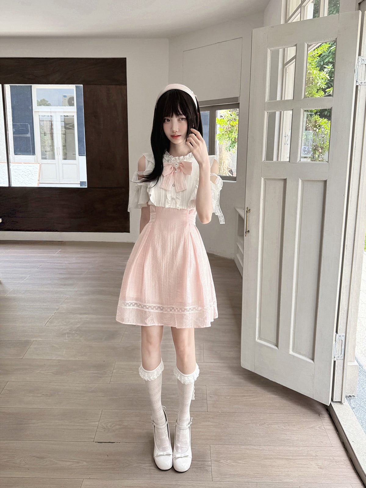 Off Shoulder Ruffle Lace Skirt Set LAL0229