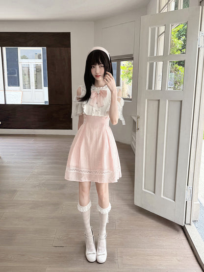 Off Shoulder Ruffle Lace Skirt Set LAL0229