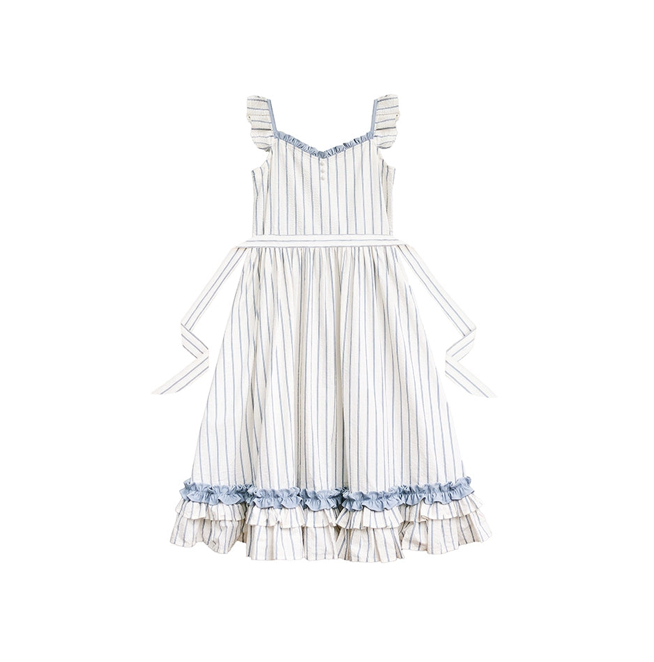 Sweet Puff Sleeve Shirt & Stripe Suspender Skirt HUT0068