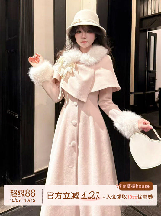 Fur Collar Cape Long Coat BEL0015