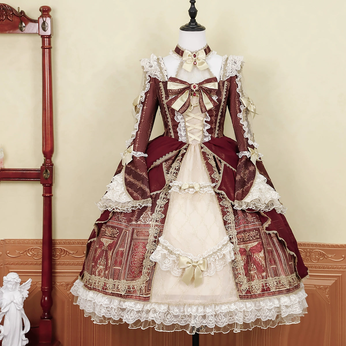 Baroque Palace Style Wine Red Lolita Dress YOU0170