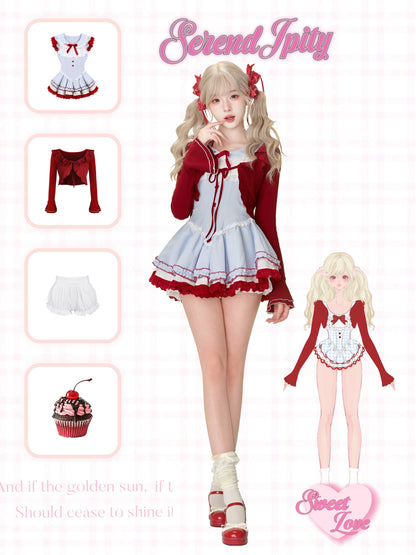 Blue Gingham Pinafore Dress Three-Piece Set SER0165