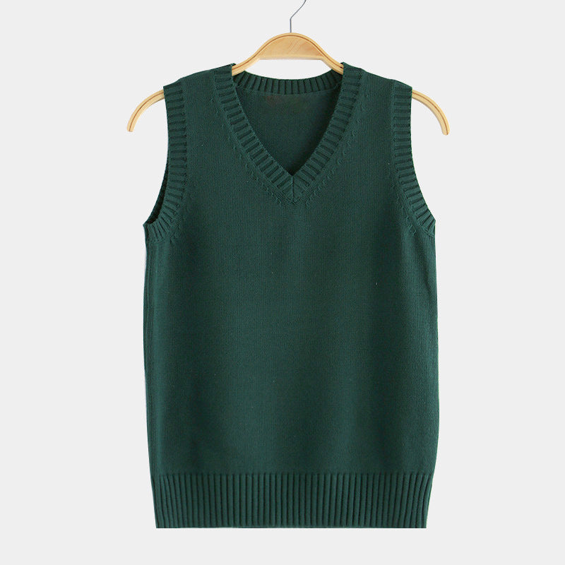 Knitting Factory 卸売の21色JKユニフォーム無地ベスト、日本のVネックプルオーバー秋冬セーターベストニットウェア