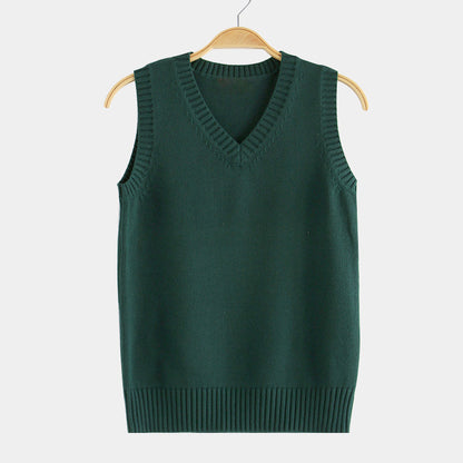 Knitting Factory 卸売の21色JKユニフォーム無地ベスト、日本のVネックプルオーバー秋冬セーターベストニットウェア
