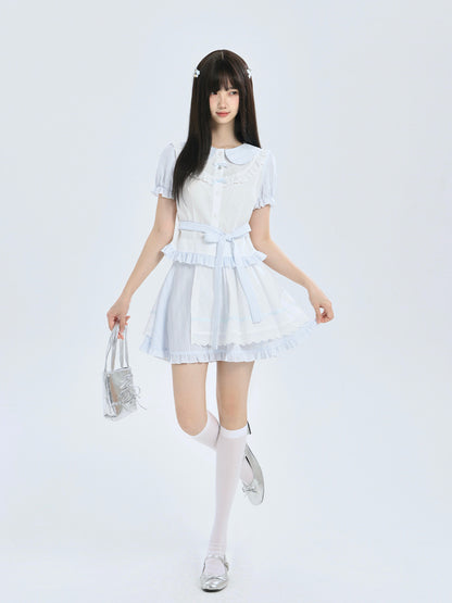 Striped Peter Pan Collar Blouse And Skirt Set LAL0210