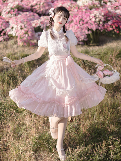 Tulip Embroidery Sweet Pink Ribbon Lolita Dress YOU0037