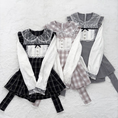 【予約商品】Ground Mine Girl Style Lace checked Dress NEK0035