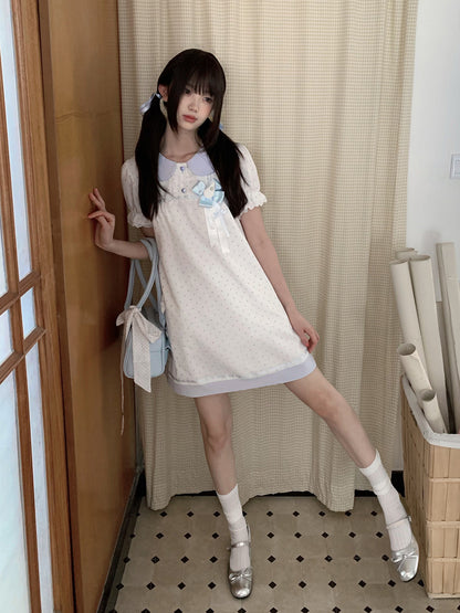 Baby Blue Collar Polka Dot Babydoll Dress LAL0185