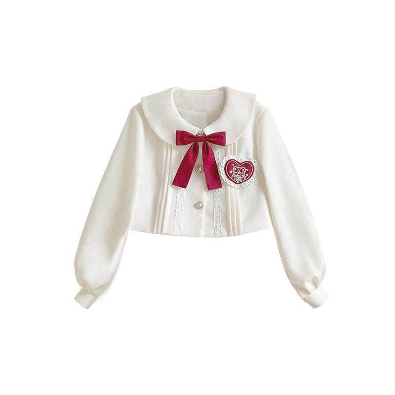Bear And Strawberry Print Jacket And Pinafore Dress Set YOU0280