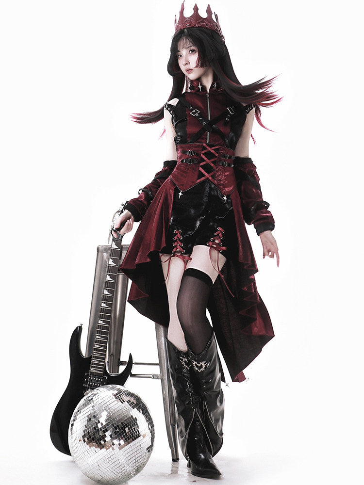 Red Black Gothic Lace-Up Corset Dress YOU0292