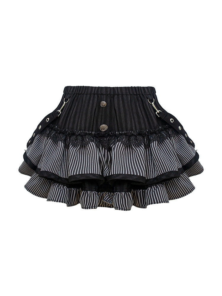 Black Lace Camisole Cardigan And Pleated Skirt Set SER0137