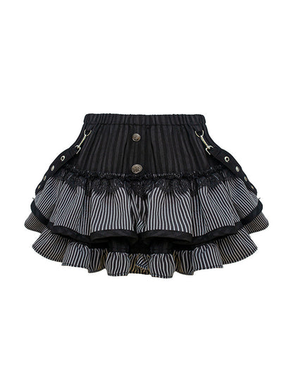 Black Lace Camisole Cardigan And Pleated Skirt Set SER0137