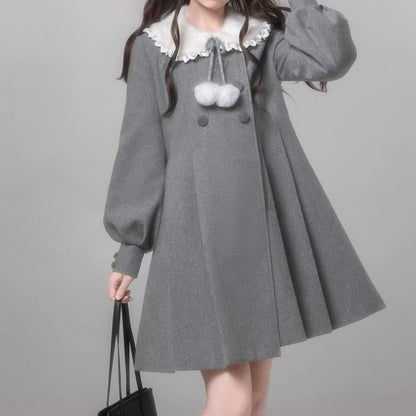 Gray Wool Coat Beret Scarf Set HUT0159