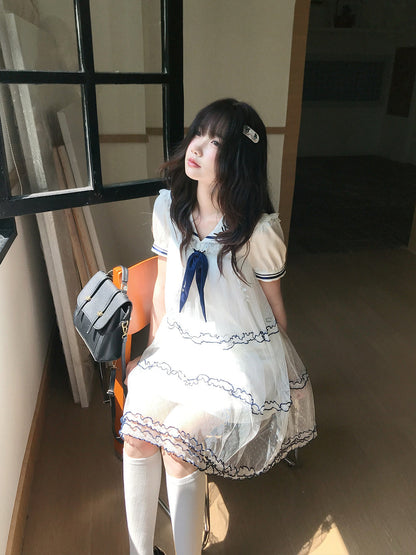 Sailor Collar Tiered Lace Dress LAL0194