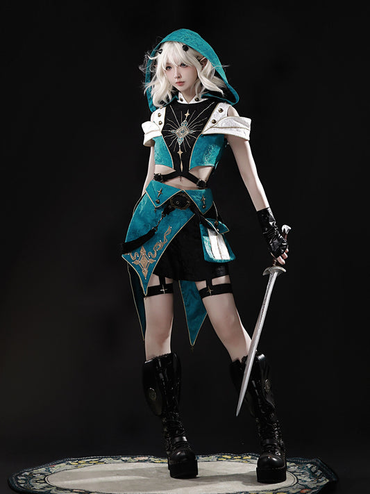 Gothic Punk Hooded Battle Suit Three-Piece Set YOU0304
