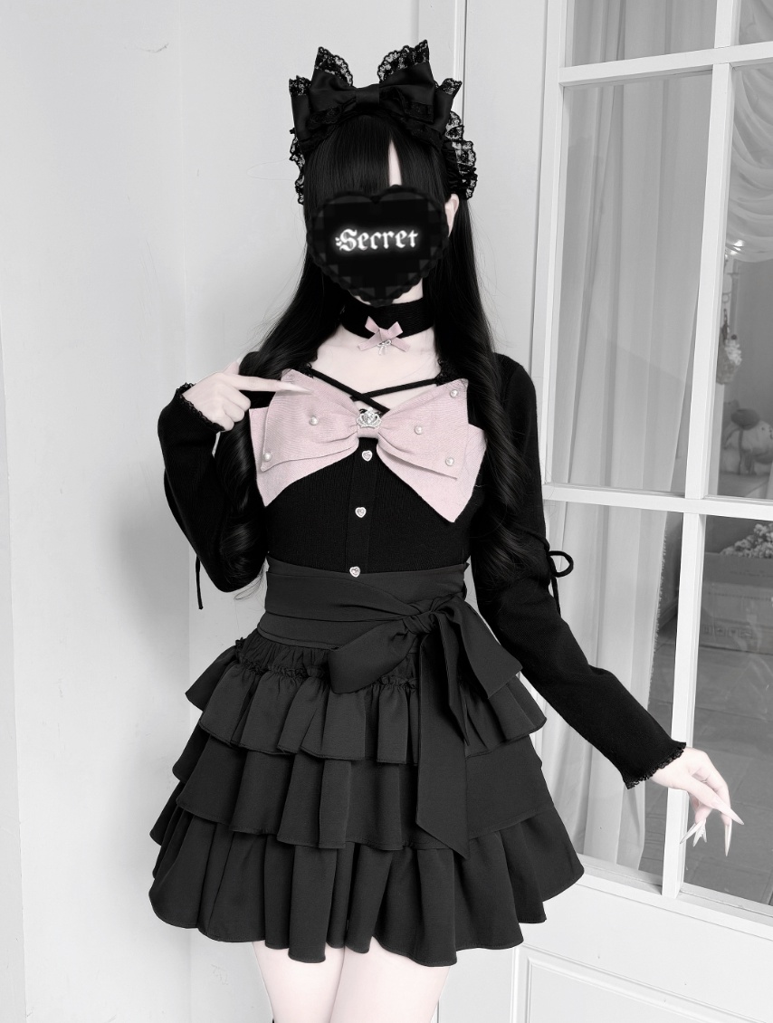 Gothic Lolita Bow Fuzzy Knit Cardigan MIL0012