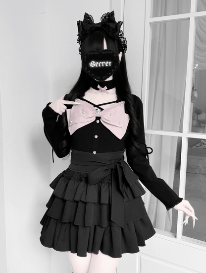 Gothic Lolita Bow Fuzzy Knit Cardigan MIL0012