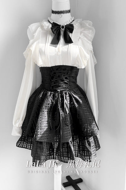Ribbon Bow Blouse With Corset Tiered Skirt LAL0155