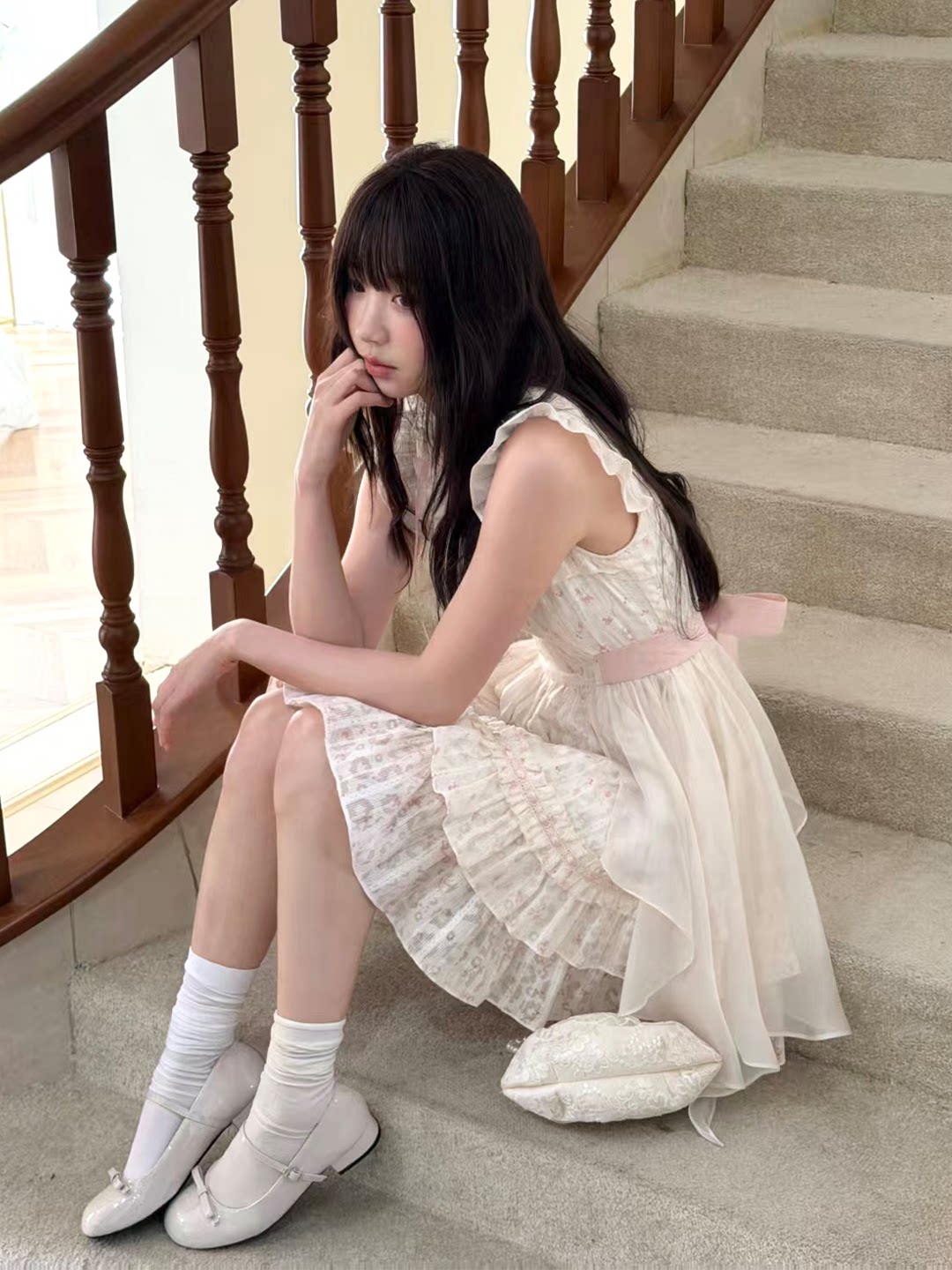 Floral Lace Ruffle Collar Tiered Dress LAL0170