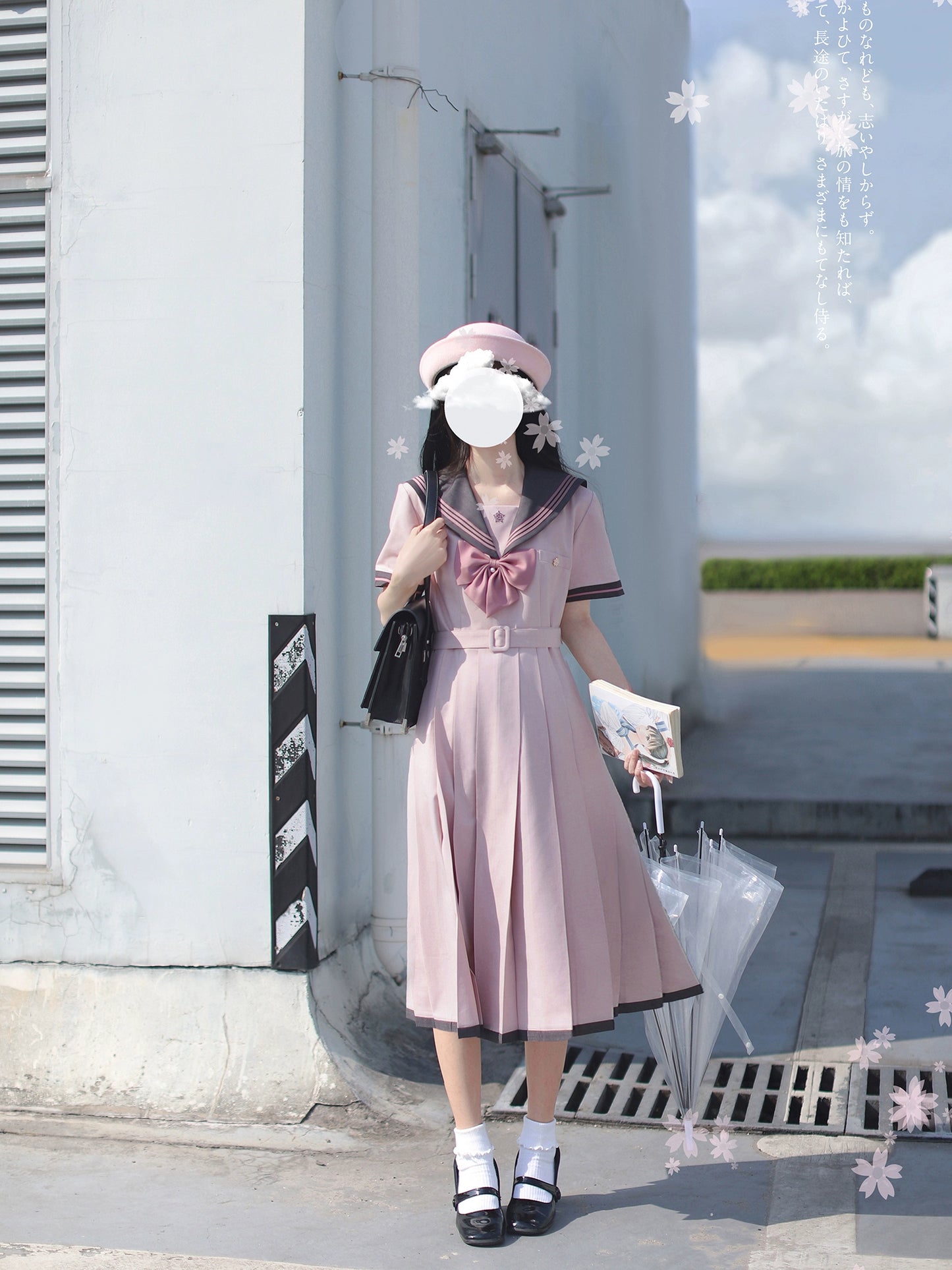 Gray Pink School Dress HUT0002